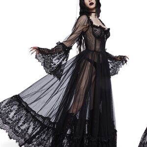 Widow Gothic Lace Bustier Long Sleeve Maxi Gown